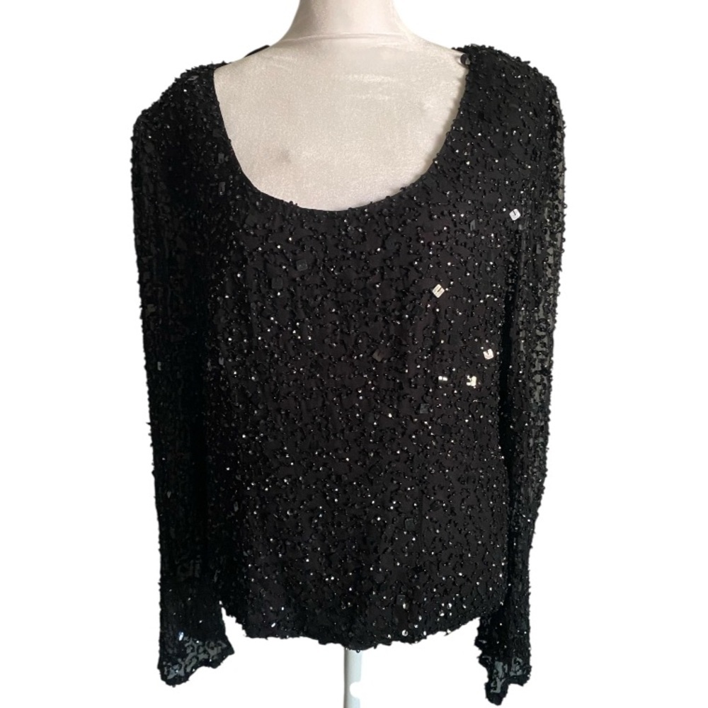 Papell Boutique vintage top beaded sequin size XL 100 Silk